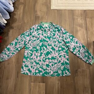 Lilly Pulitzer Floral Green and Pink Long Sleeve Top